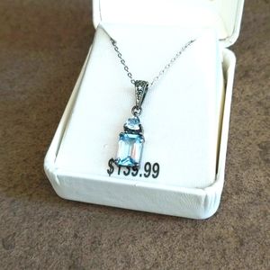 Genuine Aquamarine pendant necklace sterling silver